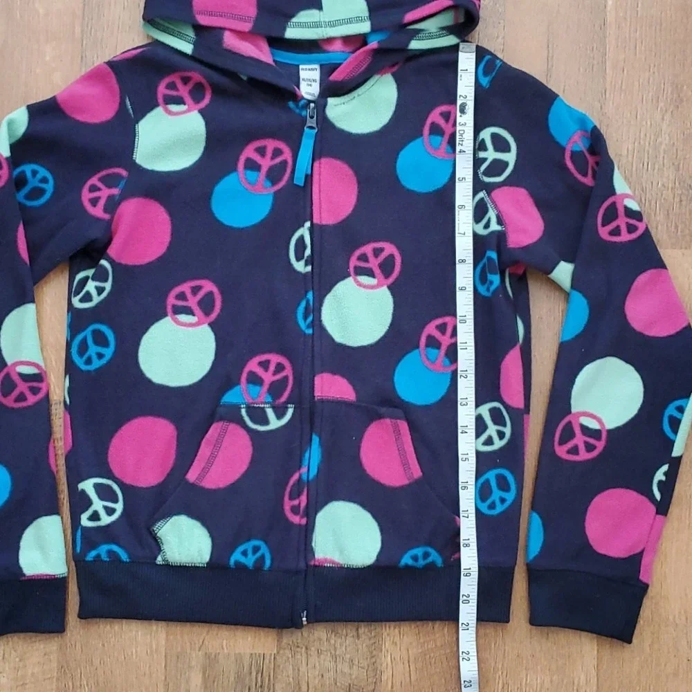 Old Navy‎ Girls Size 14 Lightweight Peace Sign Polka Dot Black Jacket